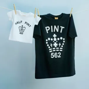 Classic Pint and Half Pint tops for parents & infants in black and white