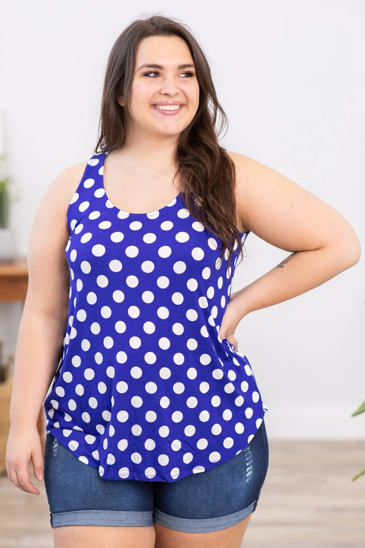 Cobalt and White Polka Dot Tank