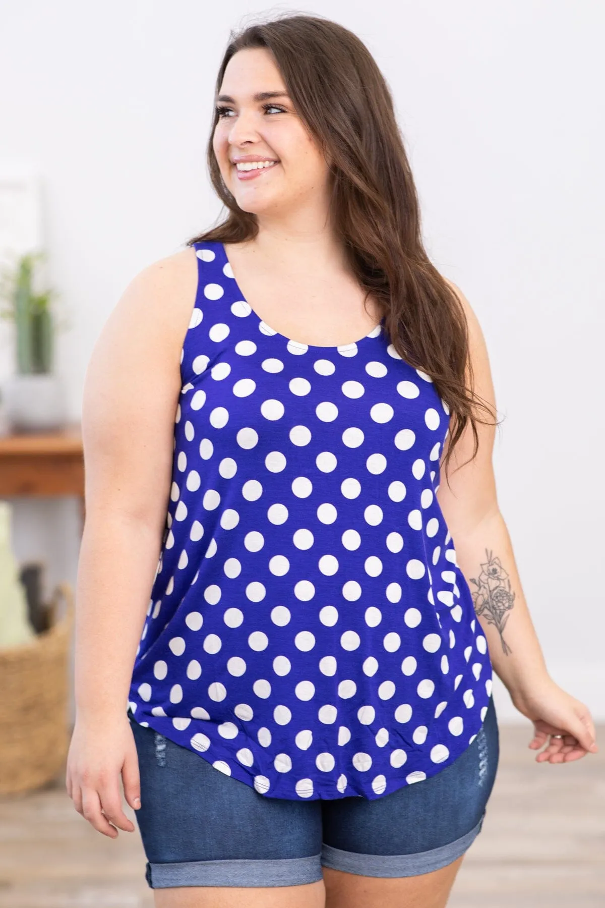 Cobalt and White Polka Dot Tank