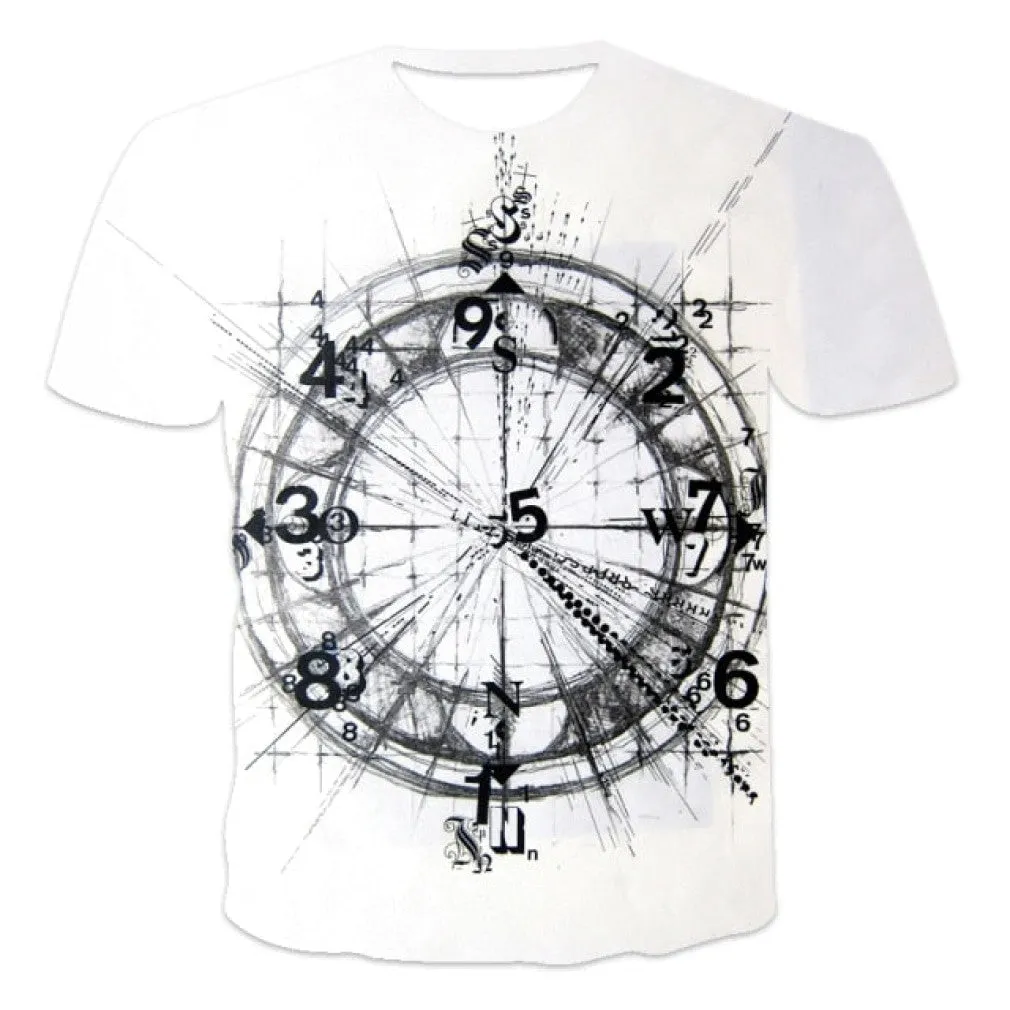 ContiNent 33 Men's Summer 3D Printed Compass T-Shirt Hip-Hop Style Large Size T-Shirt Cross Style Short Sleeve Clothing XXS-6XL