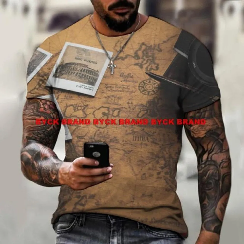 ContiNent 33 Men's Summer 3D Printed Compass T-Shirt Hip-Hop Style Large Size T-Shirt Cross Style Short Sleeve Clothing XXS-6XL