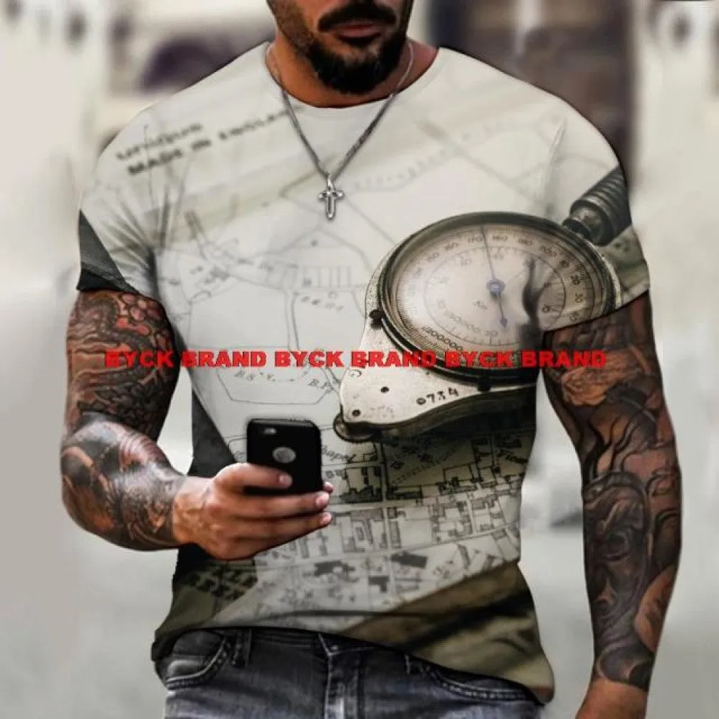 ContiNent 33 Men's Summer 3D Printed Compass T-Shirt Hip-Hop Style Large Size T-Shirt Cross Style Short Sleeve Clothing XXS-6XL