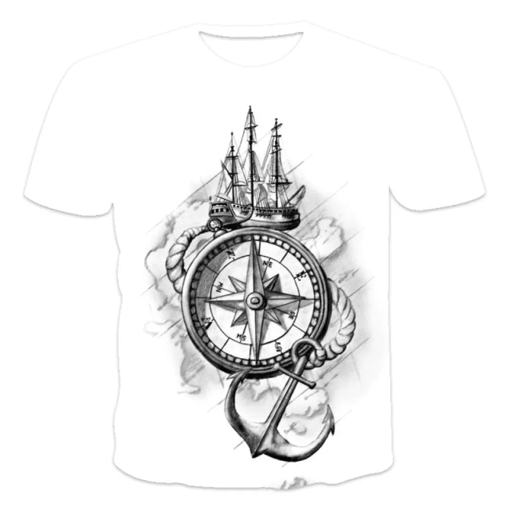 ContiNent 33 Men's Summer 3D Printed Compass T-Shirt Hip-Hop Style Large Size T-Shirt Cross Style Short Sleeve Clothing XXS-6XL