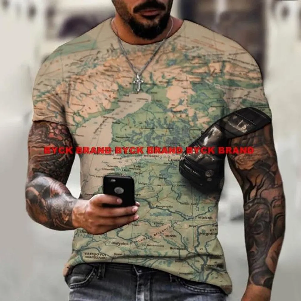 ContiNent 33 Men's Summer 3D Printed Compass T-Shirt Hip-Hop Style Large Size T-Shirt Cross Style Short Sleeve Clothing XXS-6XL