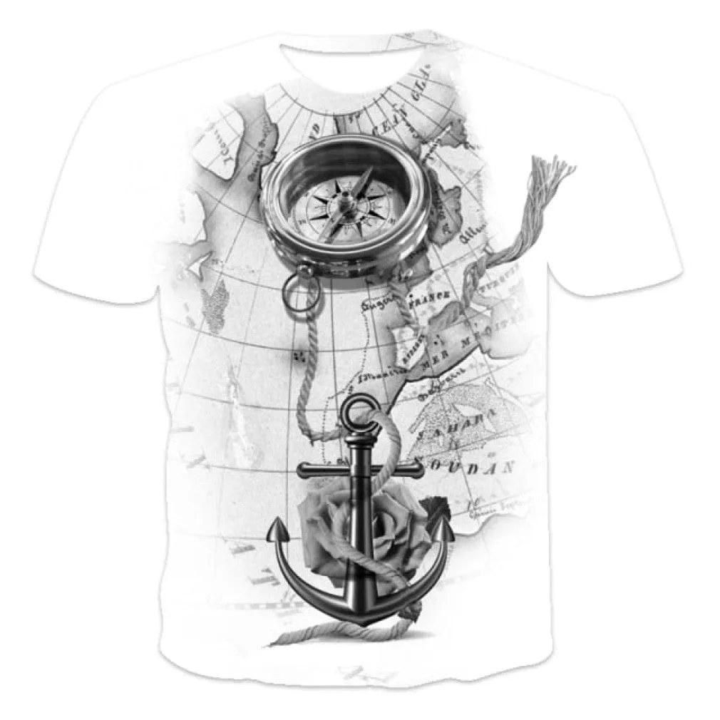 ContiNent 33 Men's Summer 3D Printed Compass T-Shirt Hip-Hop Style Large Size T-Shirt Cross Style Short Sleeve Clothing XXS-6XL