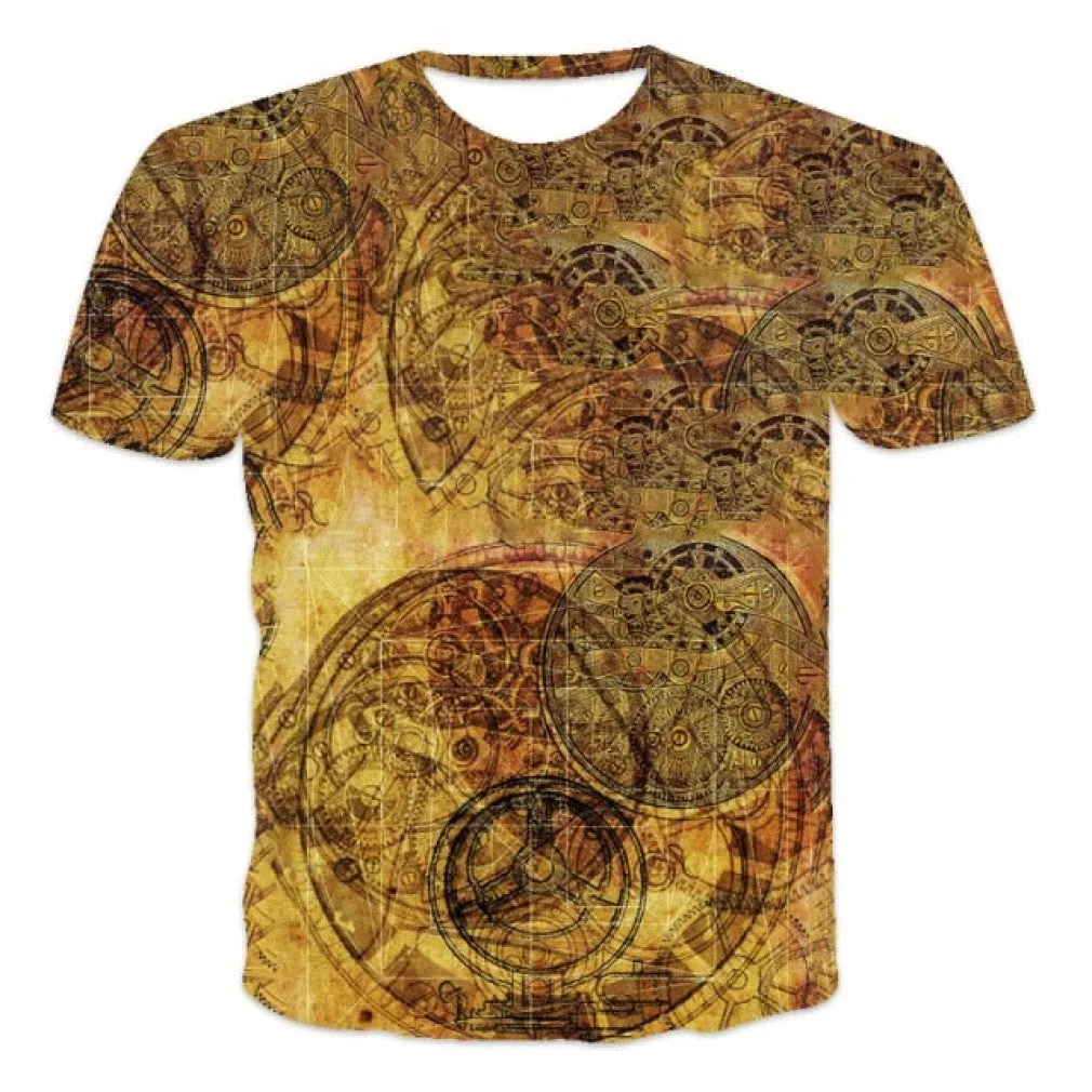 ContiNent 33 Men's Summer 3D Printed Compass T-Shirt Hip-Hop Style Large Size T-Shirt Cross Style Short Sleeve Clothing XXS-6XL