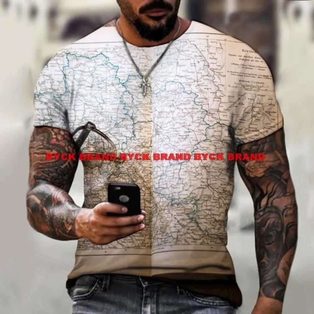 ContiNent 33 Men's Summer 3D Printed Compass T-Shirt Hip-Hop Style Large Size T-Shirt Cross Style Short Sleeve Clothing XXS-6XL