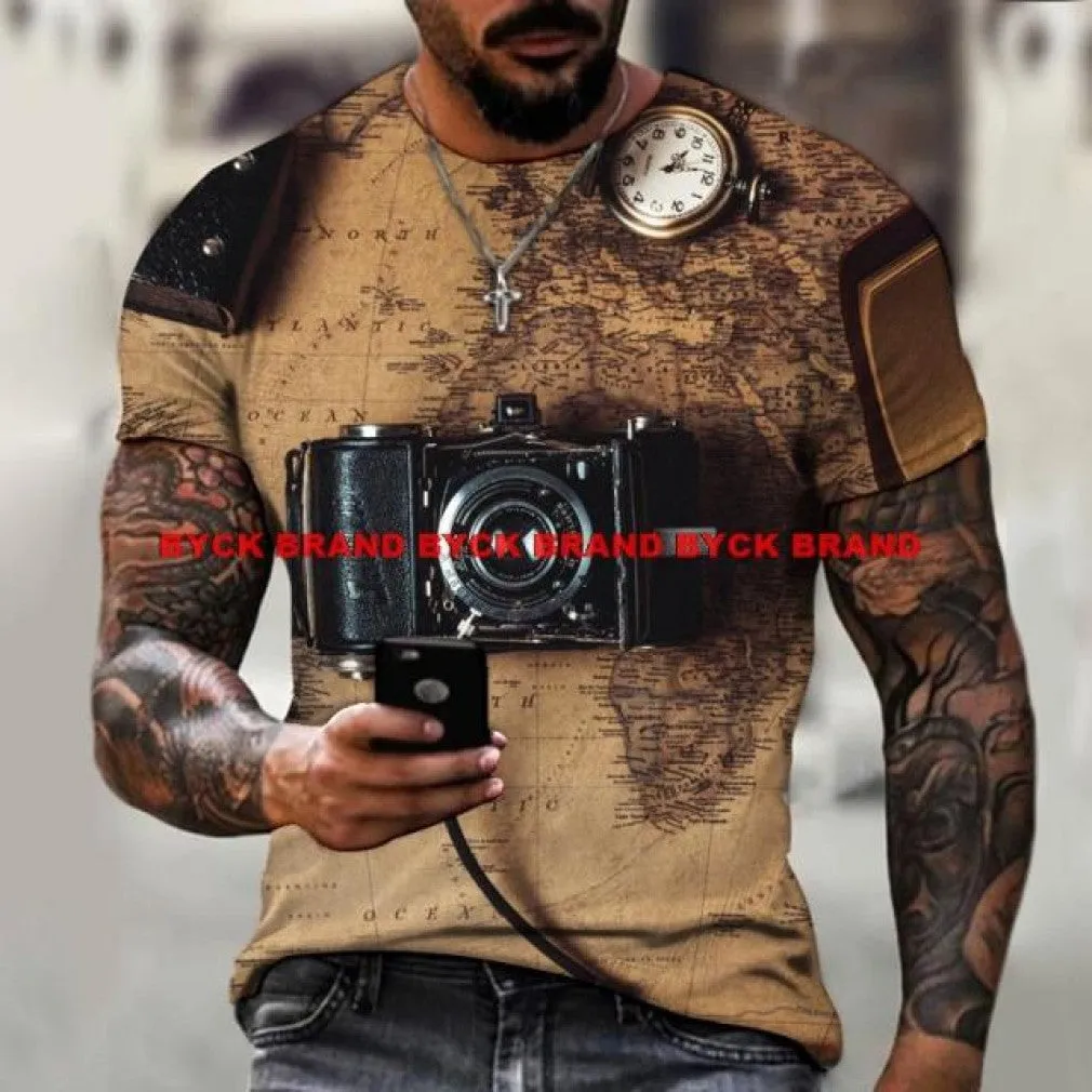 ContiNent 33 Men's Summer 3D Printed Compass T-Shirt Hip-Hop Style Large Size T-Shirt Cross Style Short Sleeve Clothing XXS-6XL