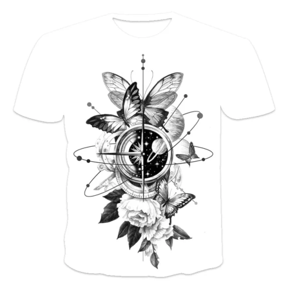 ContiNent 33 Men's Summer 3D Printed Compass T-Shirt Hip-Hop Style Large Size T-Shirt Cross Style Short Sleeve Clothing XXS-6XL