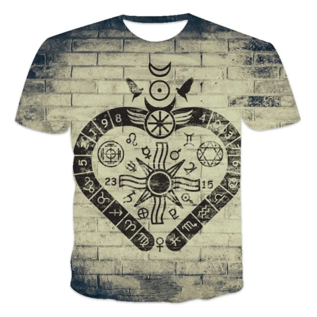 ContiNent 33 Men's Summer 3D Printed Compass T-Shirt Hip-Hop Style Large Size T-Shirt Cross Style Short Sleeve Clothing XXS-6XL