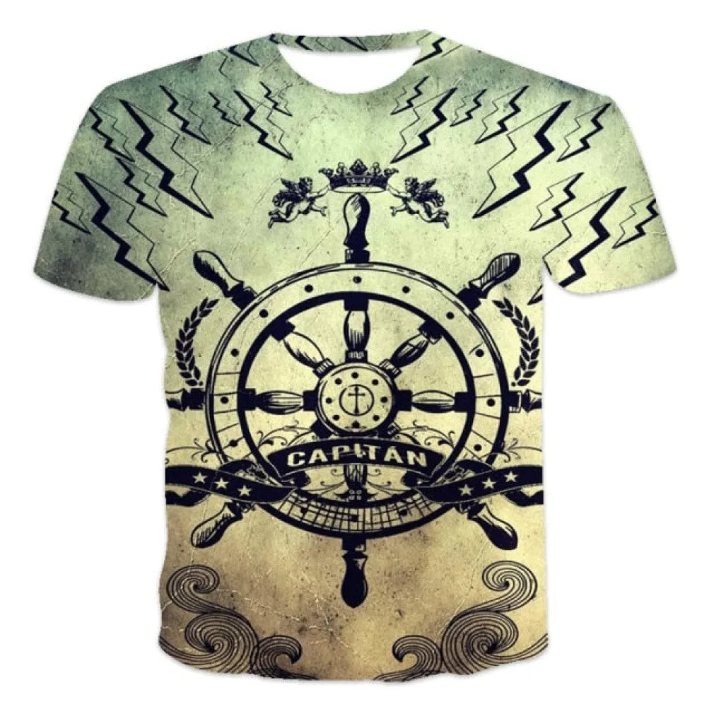 ContiNent 33 Men's Summer 3D Printed Compass T-Shirt Hip-Hop Style Large Size T-Shirt Cross Style Short Sleeve Clothing XXS-6XL