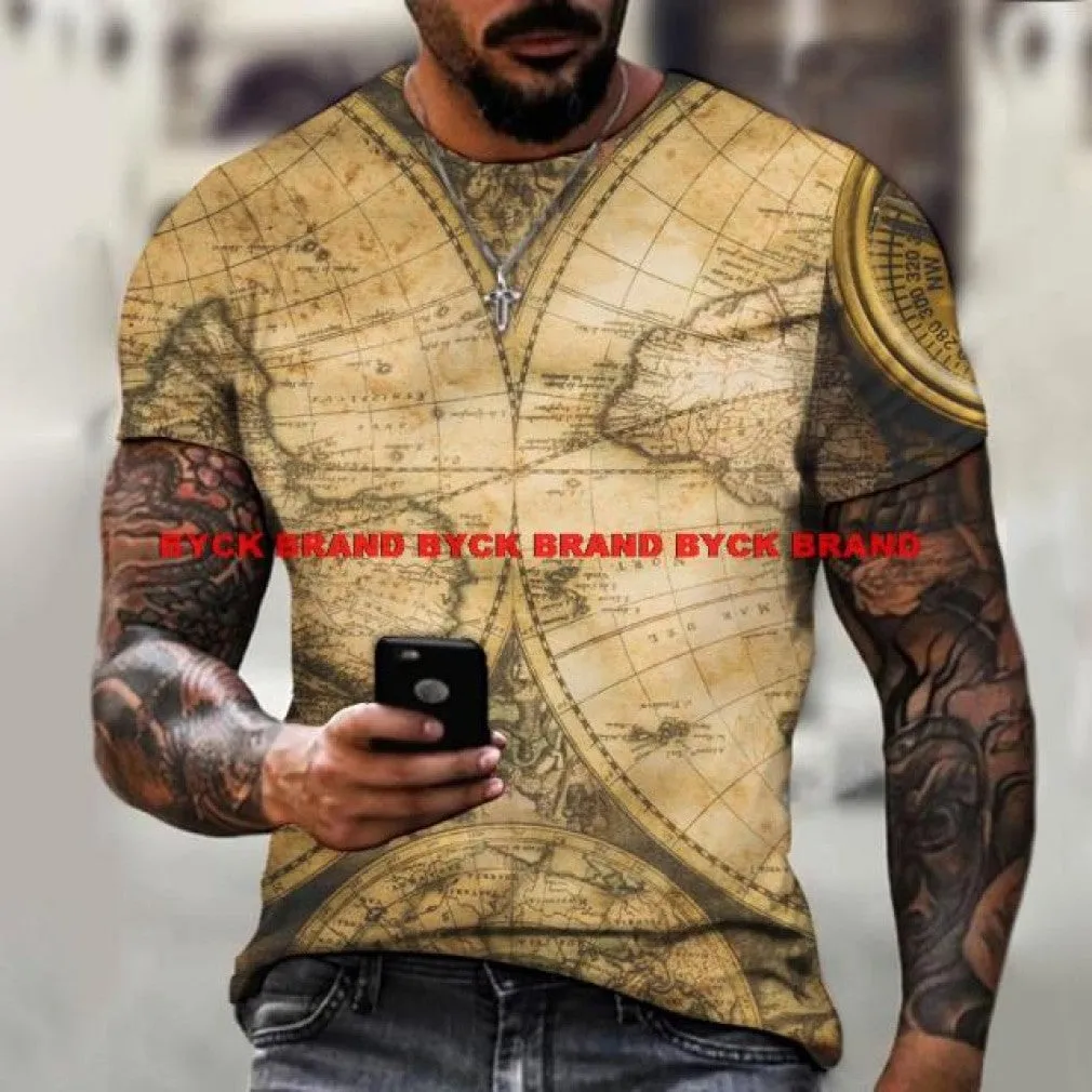 ContiNent 33 Men's Summer 3D Printed Compass T-Shirt Hip-Hop Style Large Size T-Shirt Cross Style Short Sleeve Clothing XXS-6XL