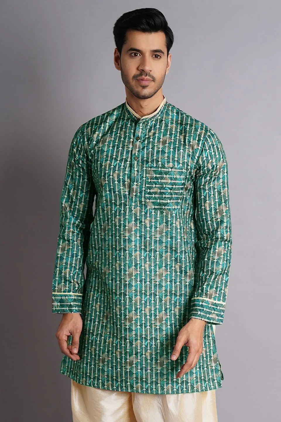 Cotton Silk Multicolored Printed Kurta Dhoti