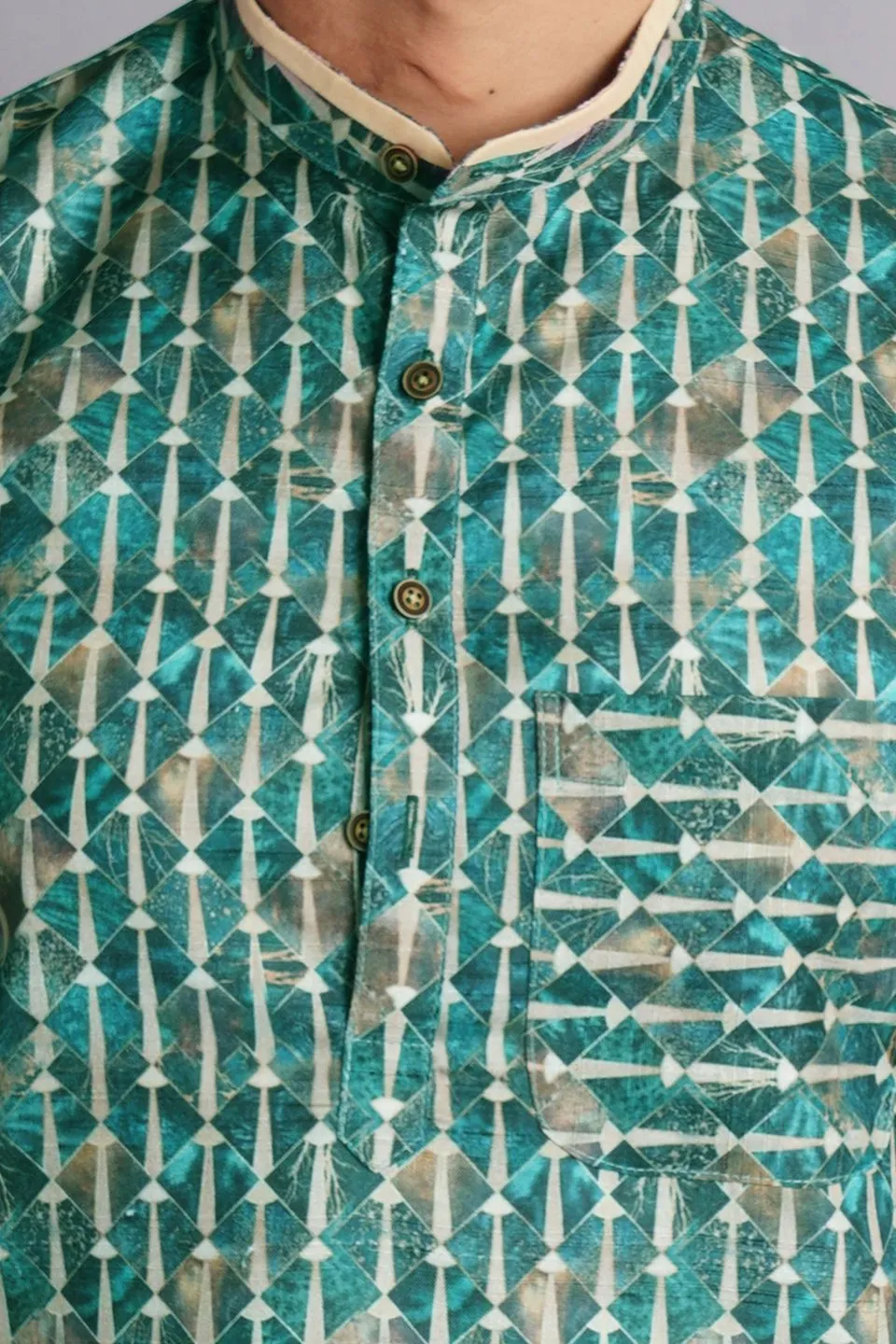 Cotton Silk Multicolored Printed Kurta Dhoti