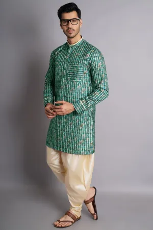 Cotton Silk Multicolored Printed Kurta Dhoti