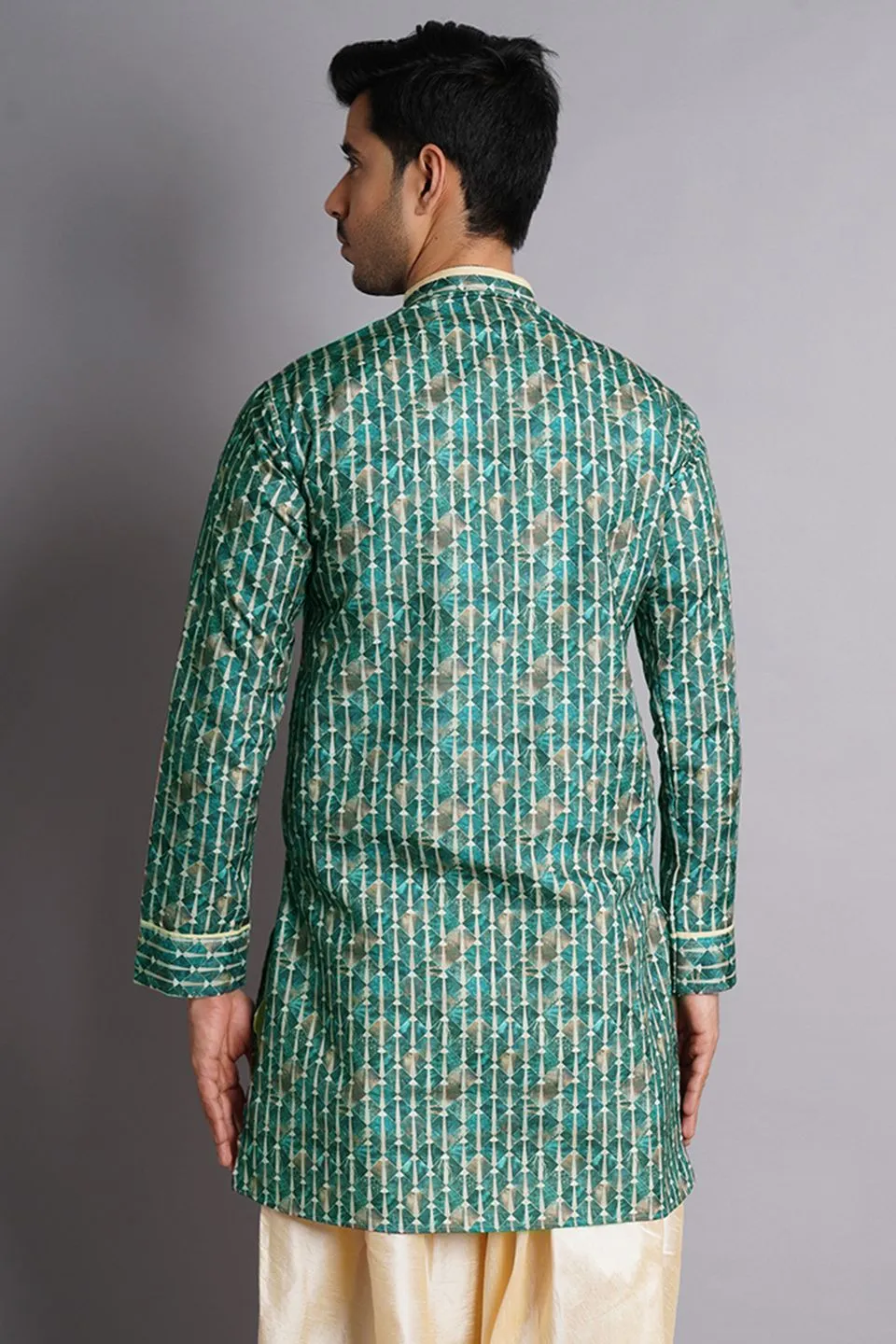 Cotton Silk Multicolored Printed Kurta Dhoti