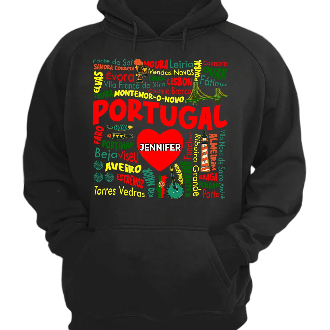 Custom Portugal T-shirt With Cities, Map, Heart And Your Name