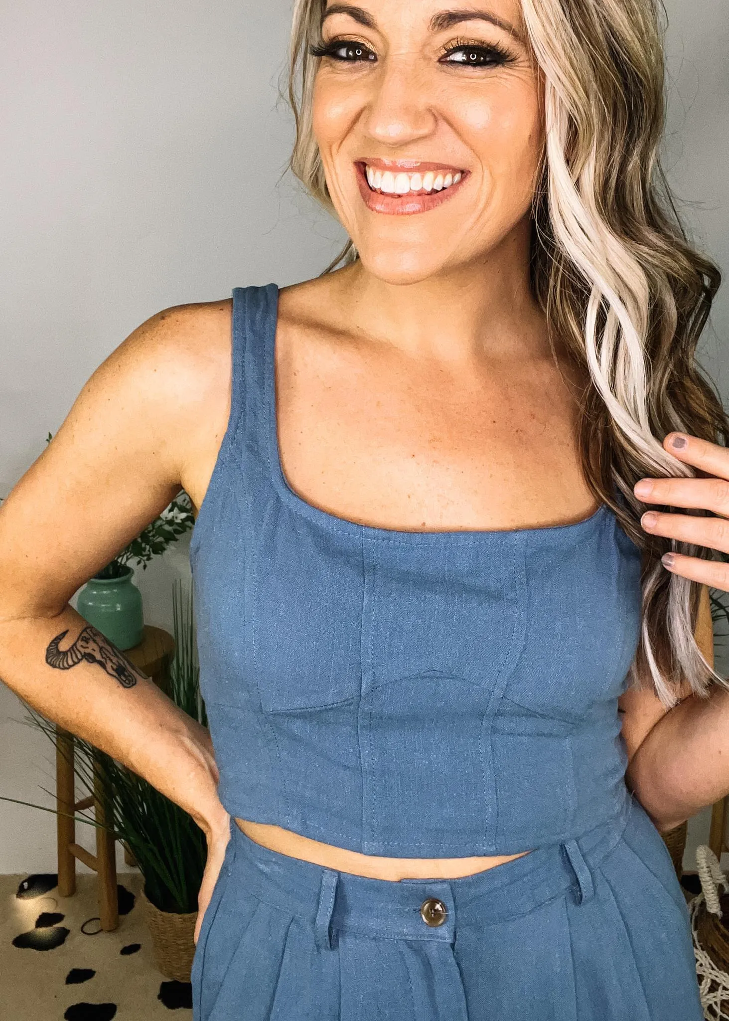Denim Corset Pant Set