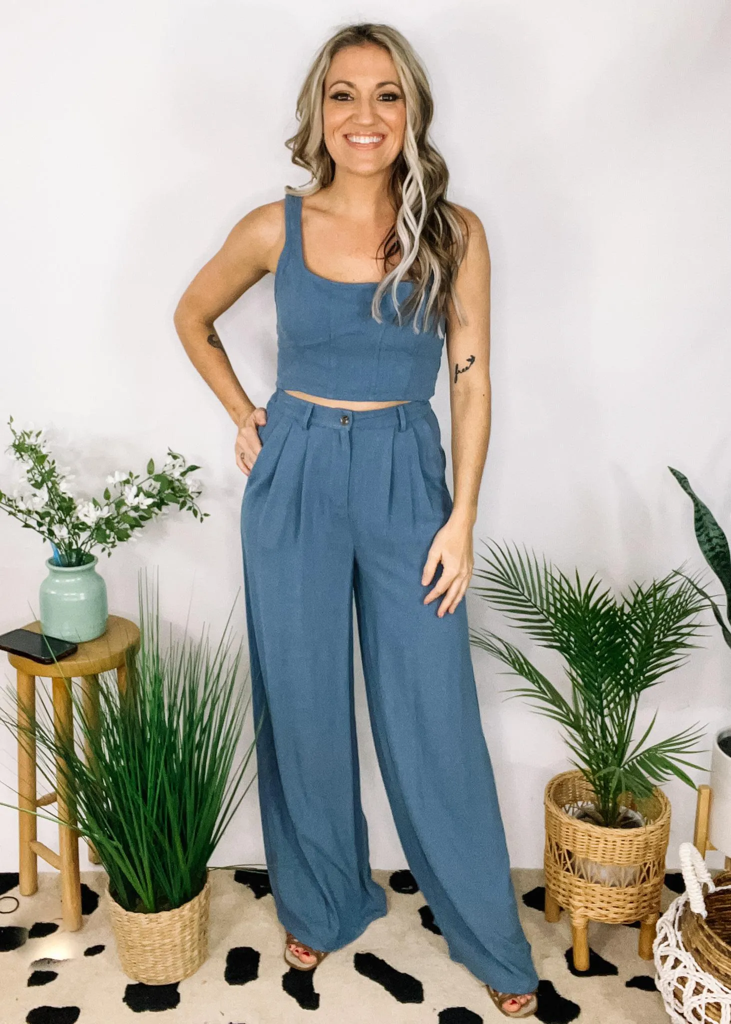 Denim Corset Pant Set