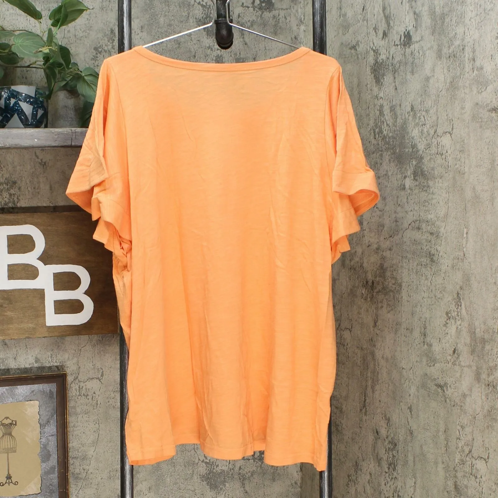 DG2 by Diane Gilman Women's Flutter Sleeve T-Shirt Peach Plus 3X