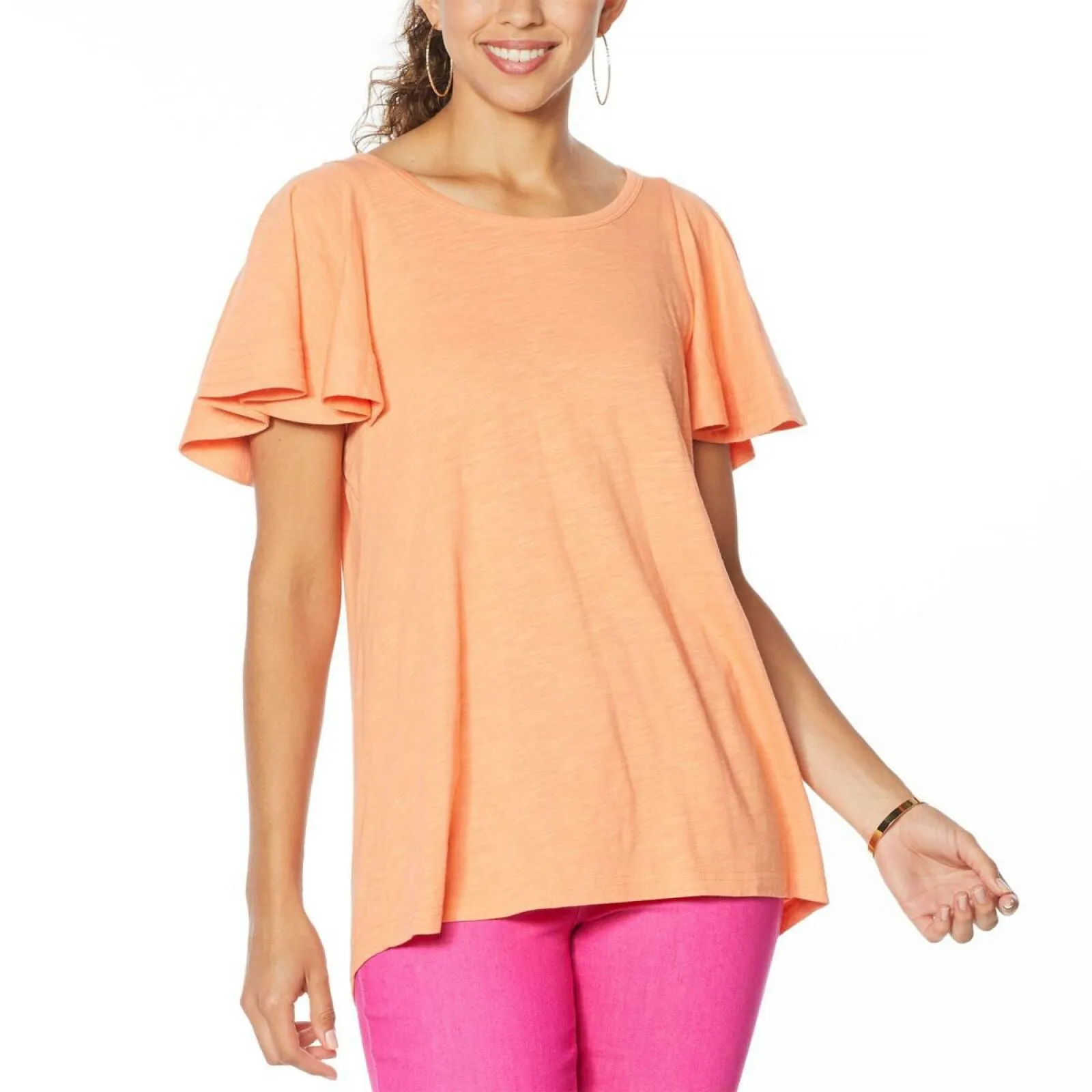 DG2 by Diane Gilman Women's Flutter Sleeve T-Shirt Peach Plus 3X