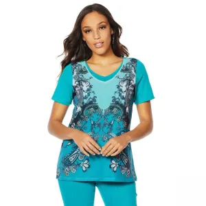 DG2 by Diane Gilman Women's Plus Size Mesh Front Layered T-Shirt