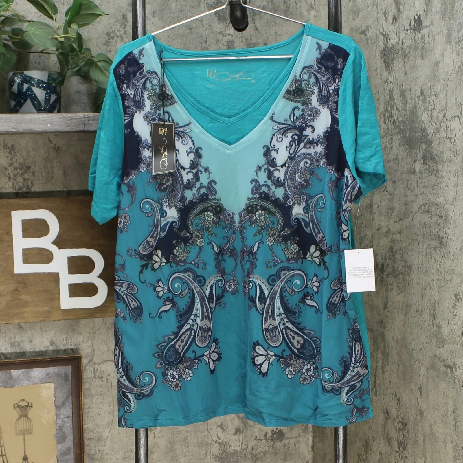 DG2 by Diane Gilman Women's Plus Size Mesh Front Layered T-Shirt