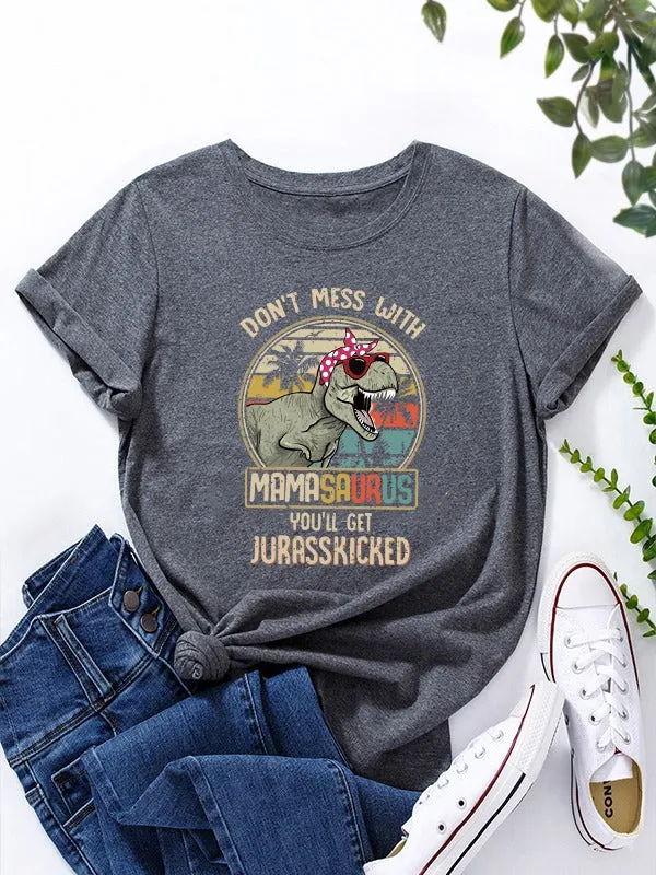 Dinosaur Graphic Print Round Neck Tee