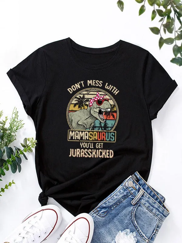 Dinosaur Graphic Print Round Neck Tee