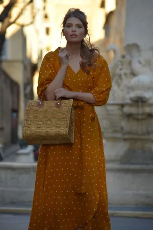 Édith Dot Linen Wrap Dress in Mustard (Pre-Order, Ships April 15)