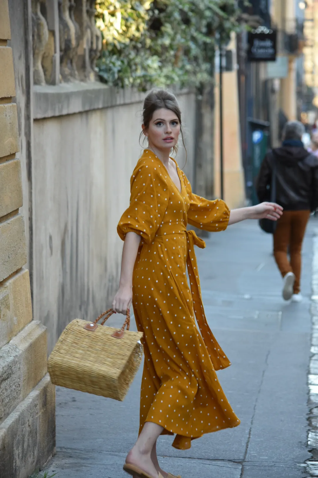 Édith Dot Linen Wrap Dress in Navy