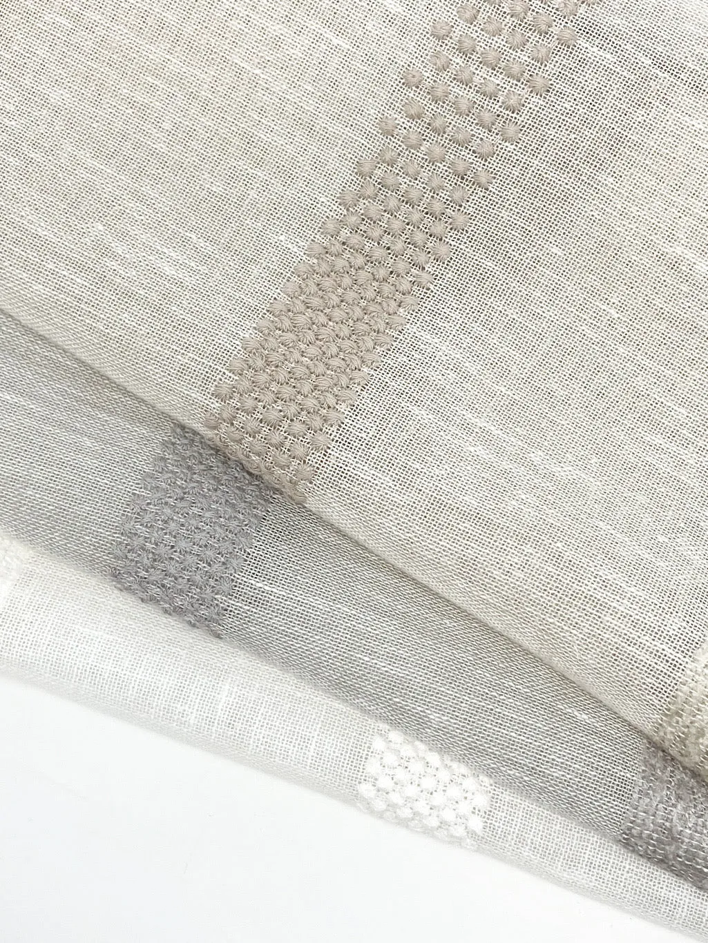 Dot and Texture Stripe Embroidery Blend sheer Linen Fabric By The Yard/CL1118