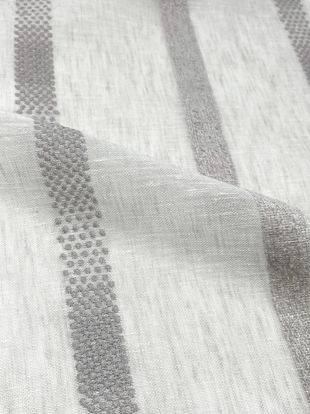 Dot and Texture Stripe Embroidery Blend sheer Linen Fabric By The Yard/CL1118