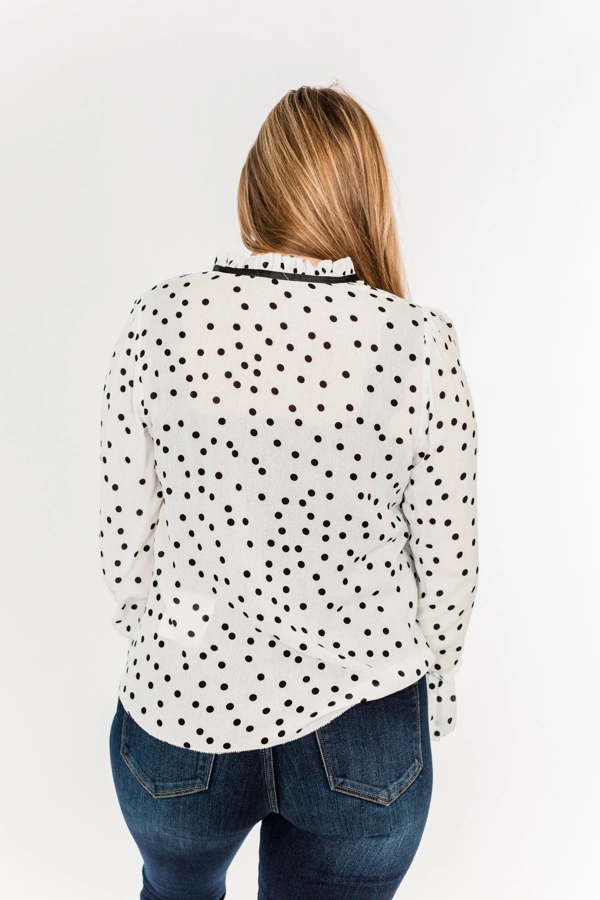 Elegant Evenings Polka Dot Blouse- Off-White & Black