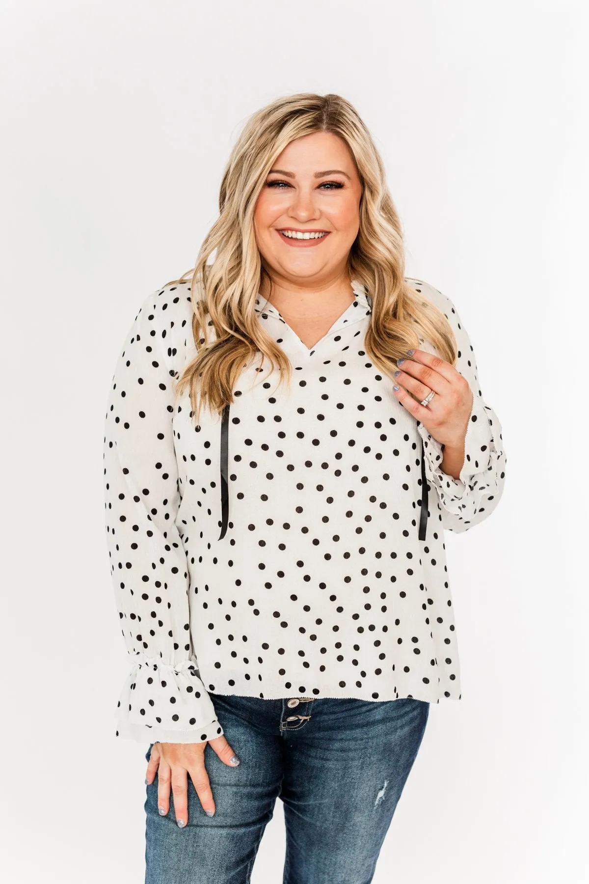 Elegant Evenings Polka Dot Blouse- Off-White & Black