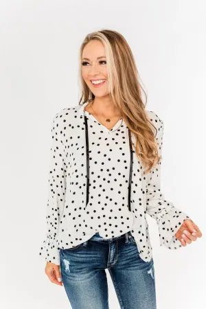Elegant Evenings Polka Dot Blouse- Off-White & Black