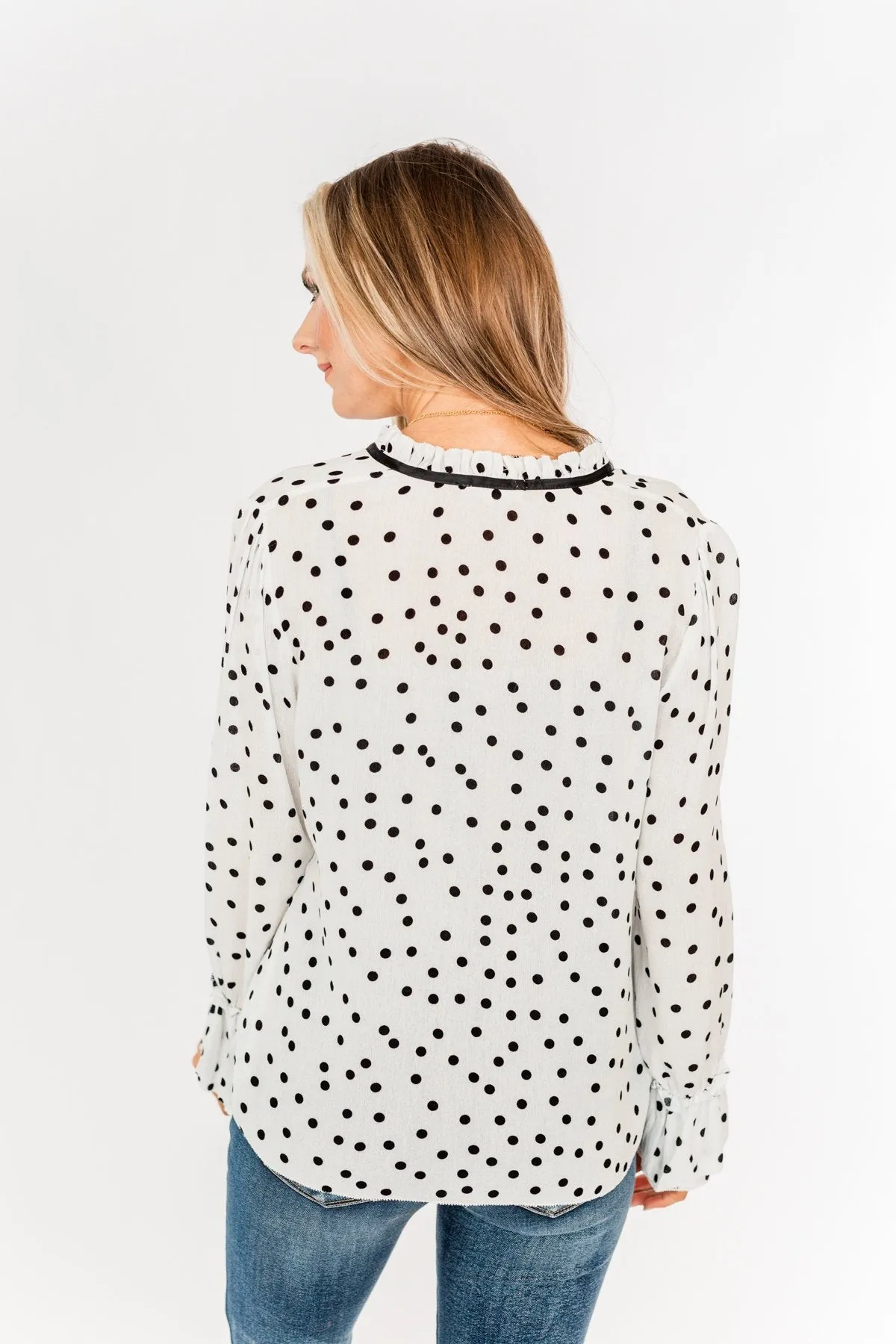 Elegant Evenings Polka Dot Blouse- Off-White & Black