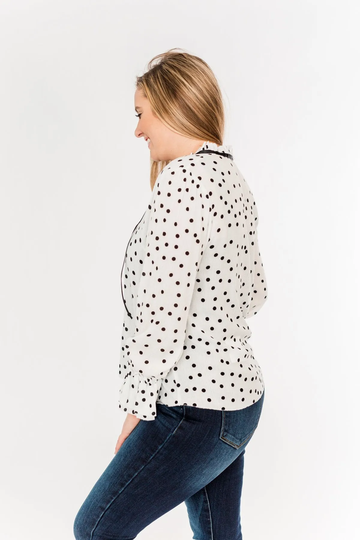 Elegant Evenings Polka Dot Blouse- Off-White & Black