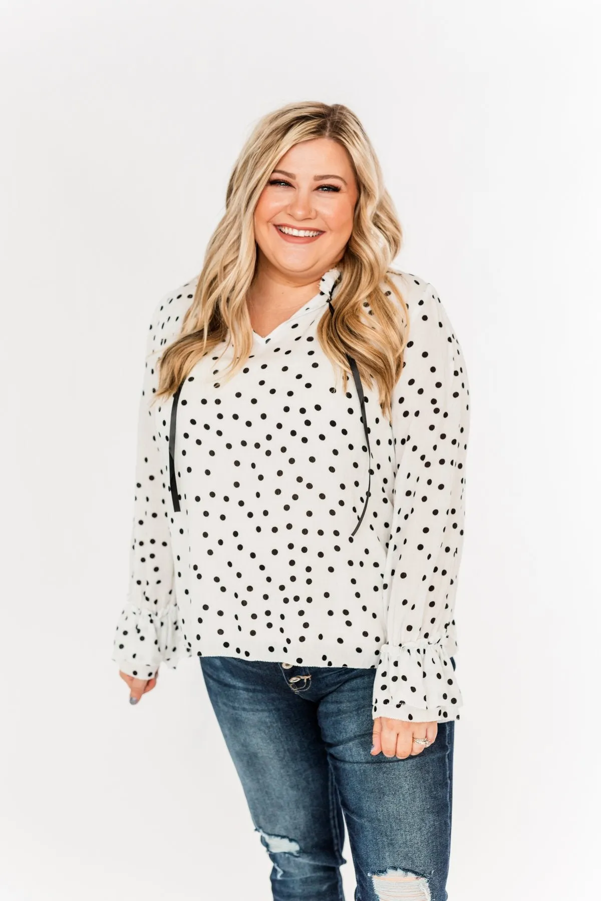 Elegant Evenings Polka Dot Blouse- Off-White & Black