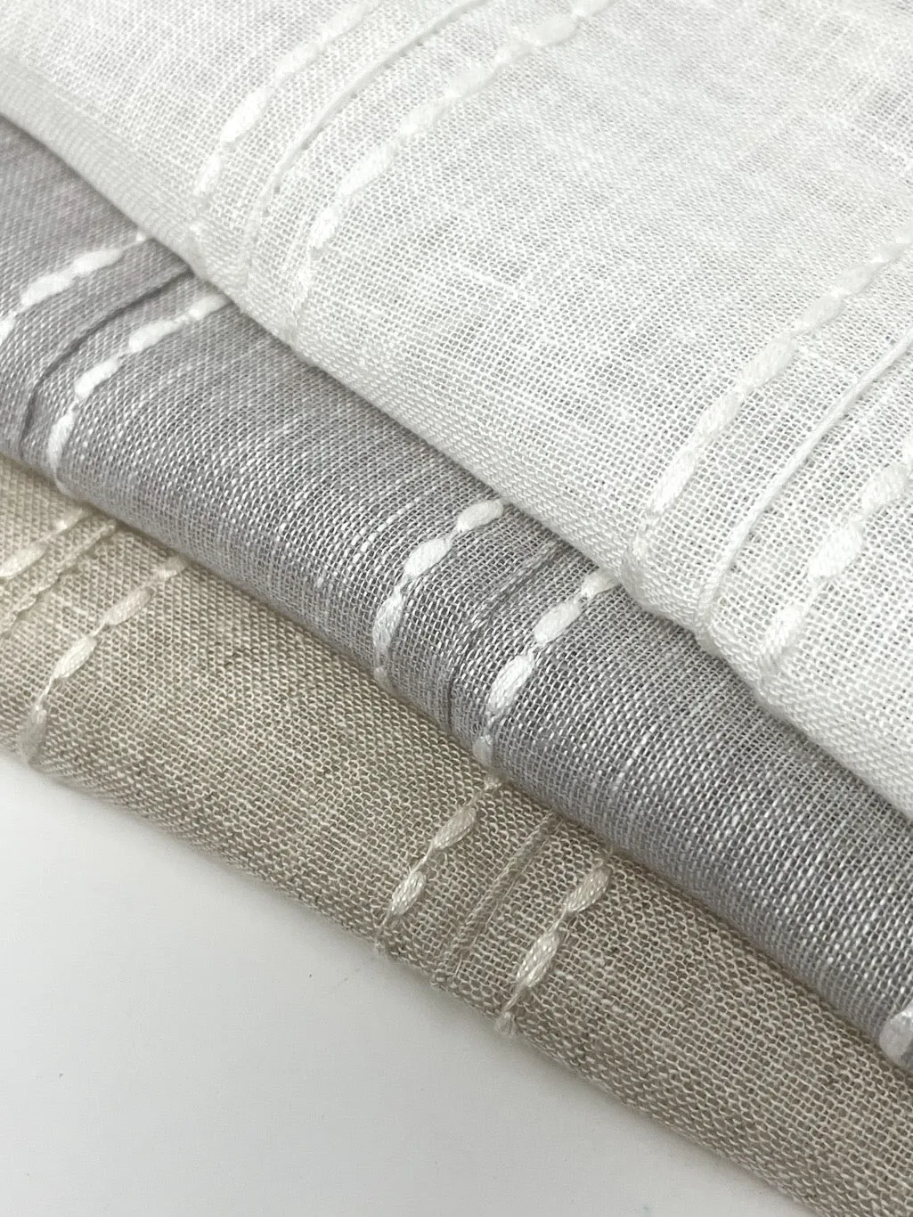 Embroidery Dot and Texture Stripe Blend sheer Linen Fabric By The Yard/CL1126