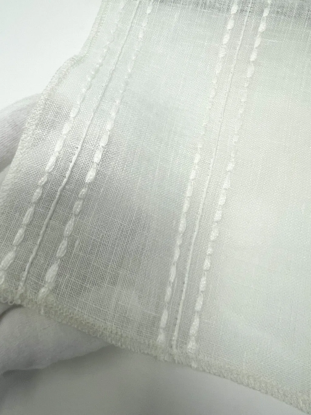 Embroidery Dot and Texture Stripe Blend sheer Linen Fabric By The Yard/CL1126
