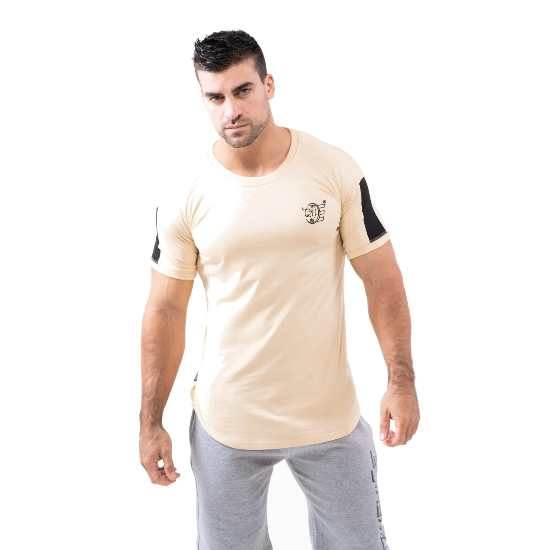 Estremo Fitness Flex-Knit Crew Neck Tees - Beige