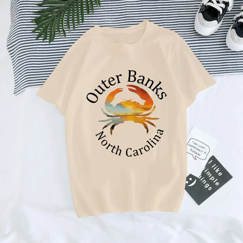 European and American, Digital Round Neck Printed, Summer T-shirt