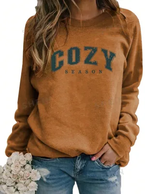 EZwear Women's Casual Loose Fit Letter Slogan Printed Sweatshirt, Autumn & Winter