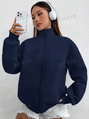 EZwear Women's Solid Color Minimalist Everyday Crew Neck Long Sleeve Sweatshirt