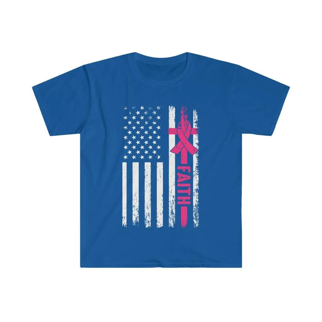 Faith Ribbon, American Flag Unisex Soft style T-Shirt