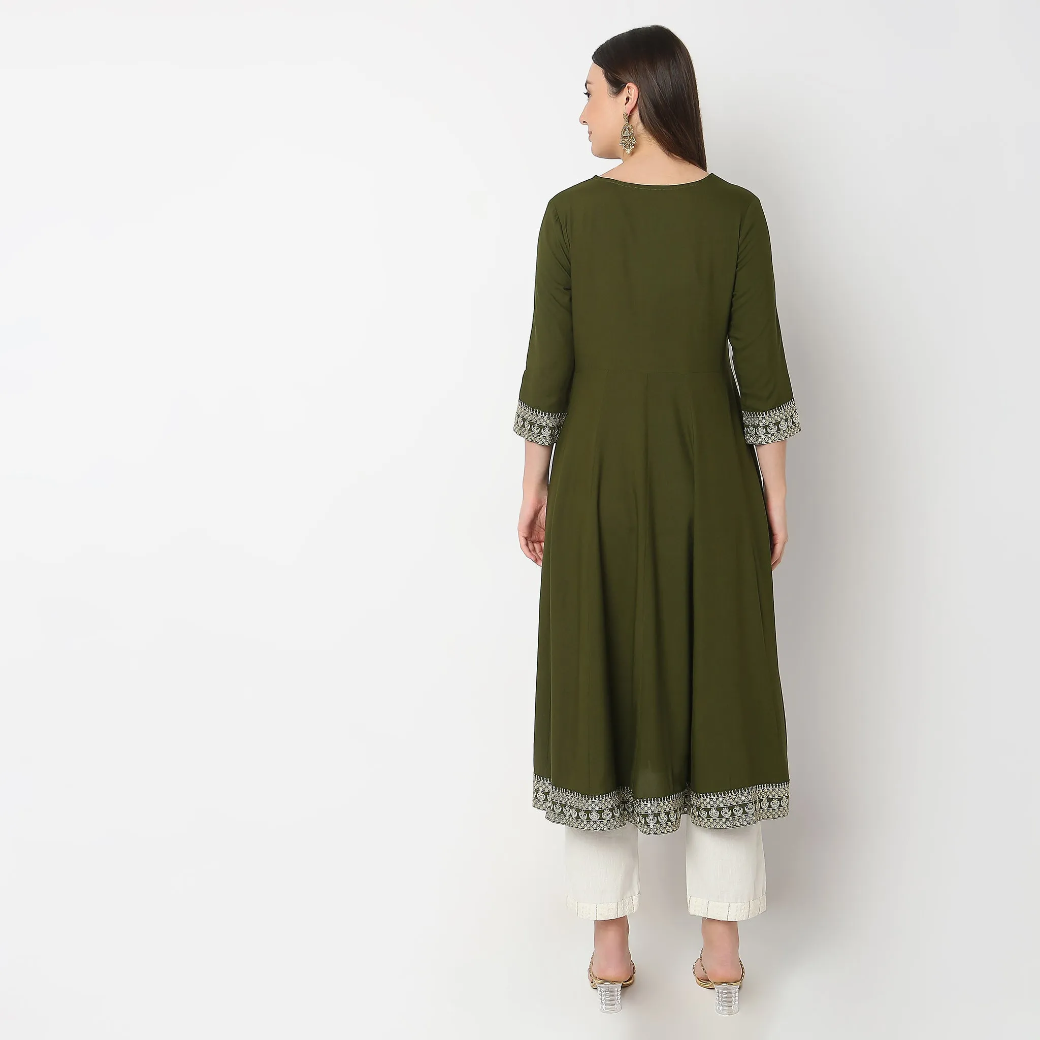 Flare Fit Embroidered Kurta