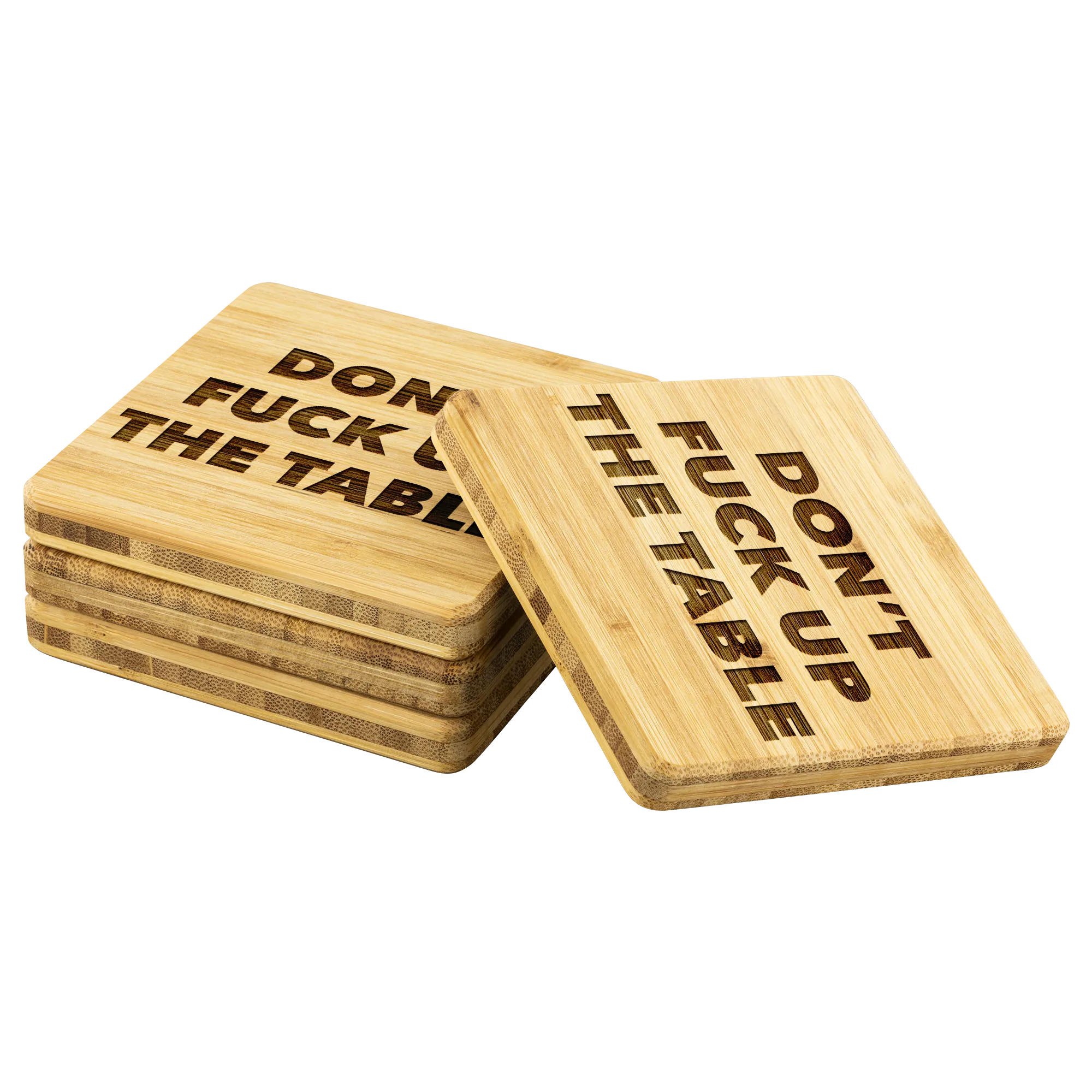 Funny Housewarming Gifts Bamboo Beverage Coasters Cool Wood Coaster Wooden Profanity Drink Coaster Set