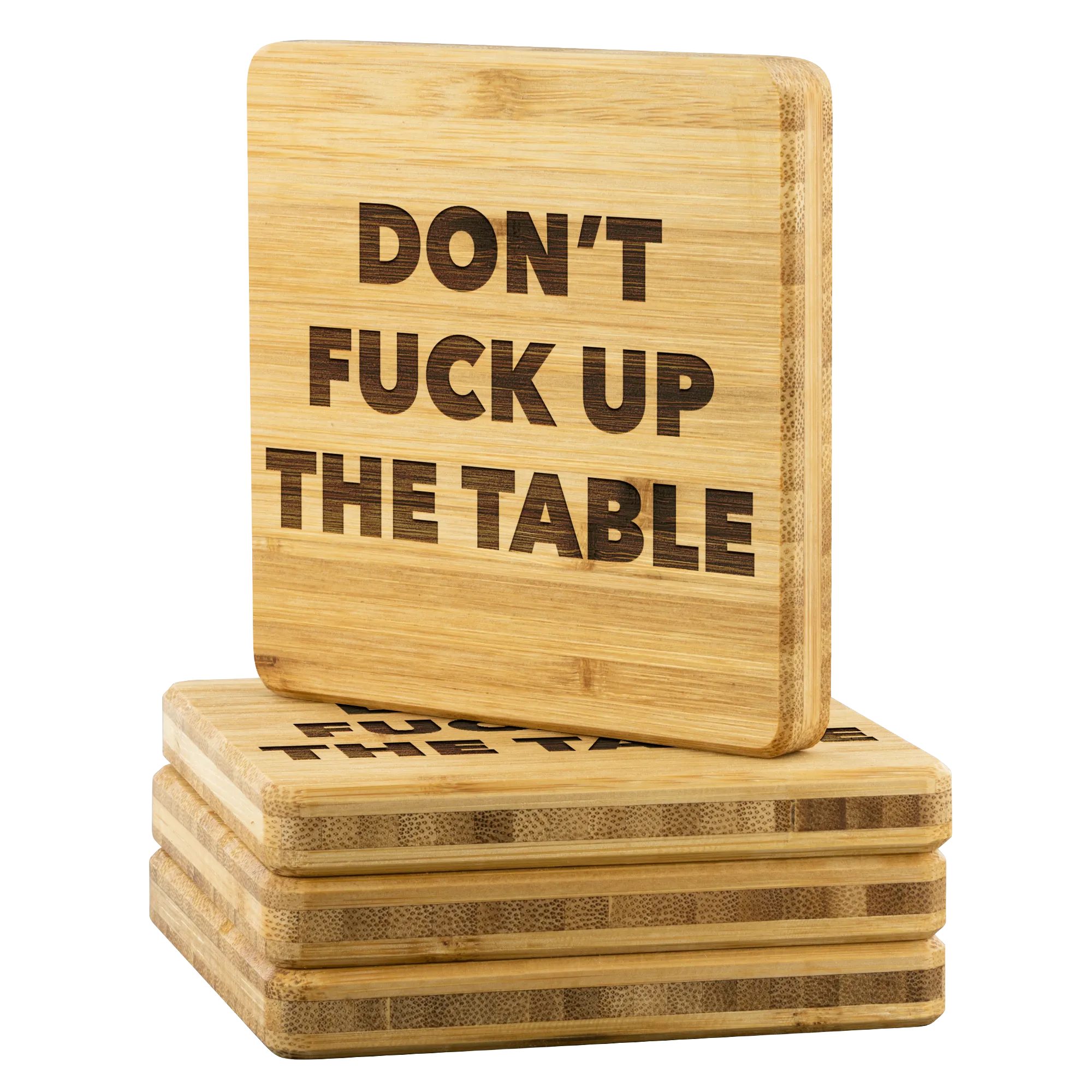Funny Housewarming Gifts Bamboo Beverage Coasters Cool Wood Coaster Wooden Profanity Drink Coaster Set