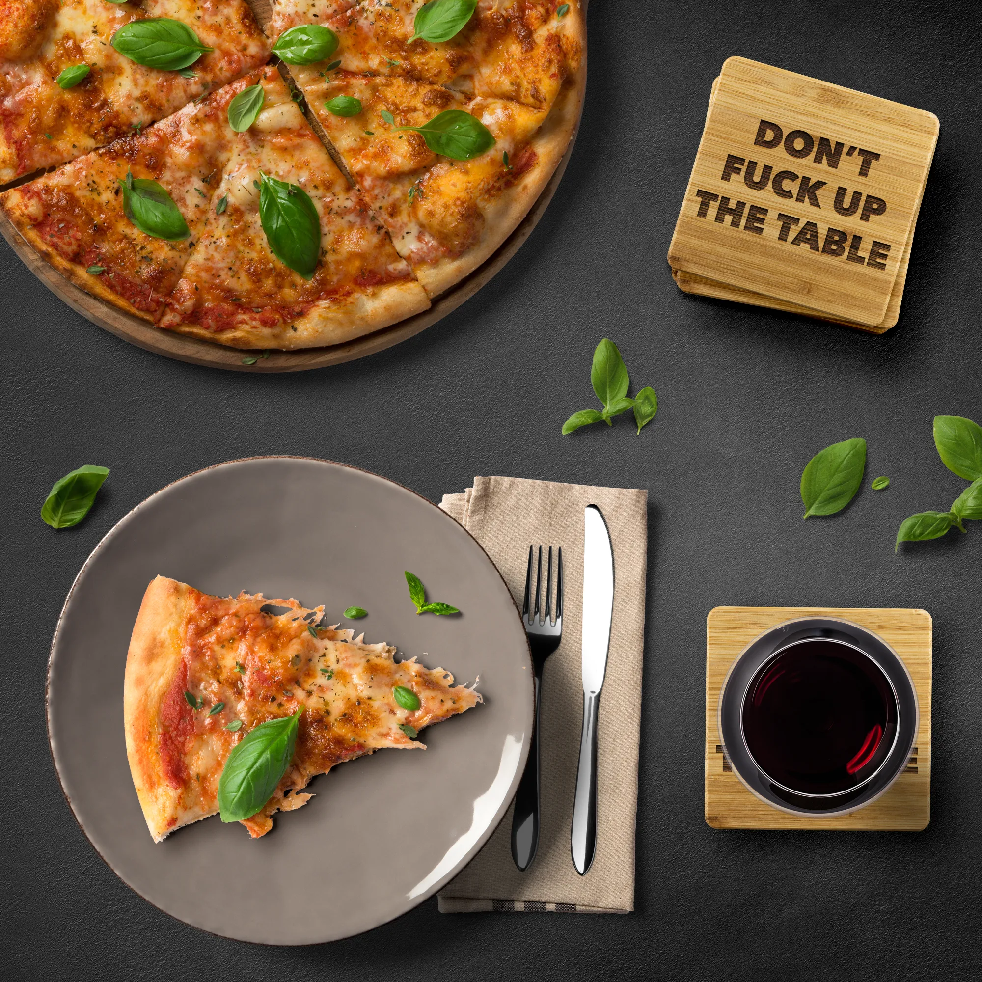 Funny Housewarming Gifts Bamboo Beverage Coasters Cool Wood Coaster Wooden Profanity Drink Coaster Set